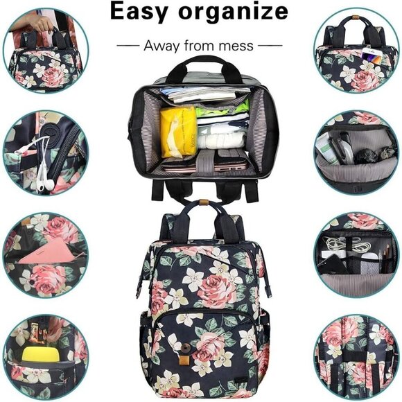 Hap Tim Laptop Backpack Black Flora Travel Nurse and teachers Carry on （7651-BF） - Picture 4 of 5